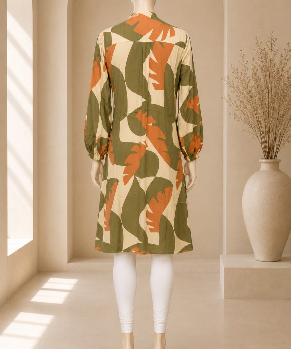 Olive Botanical Zip Midi
