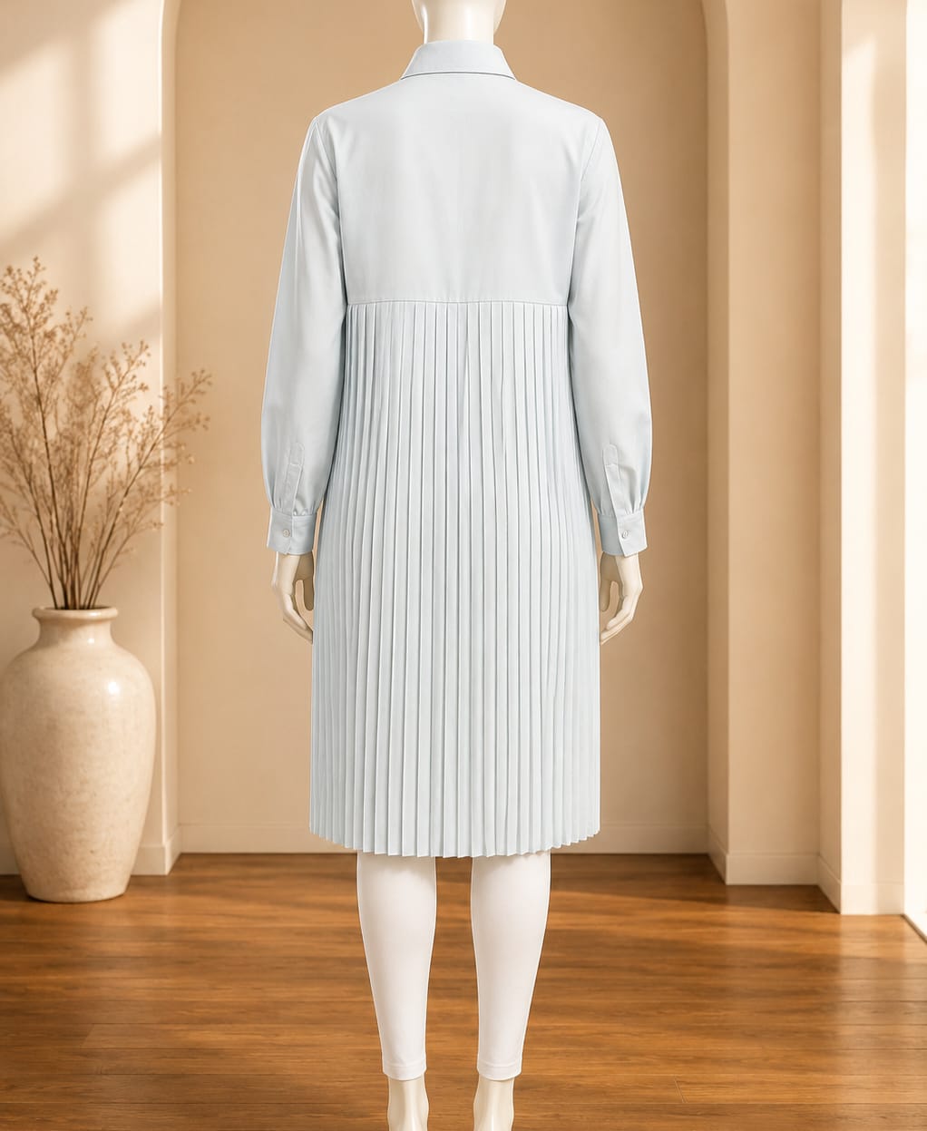 Powder Blue Puff Sleeve Shirt Dress