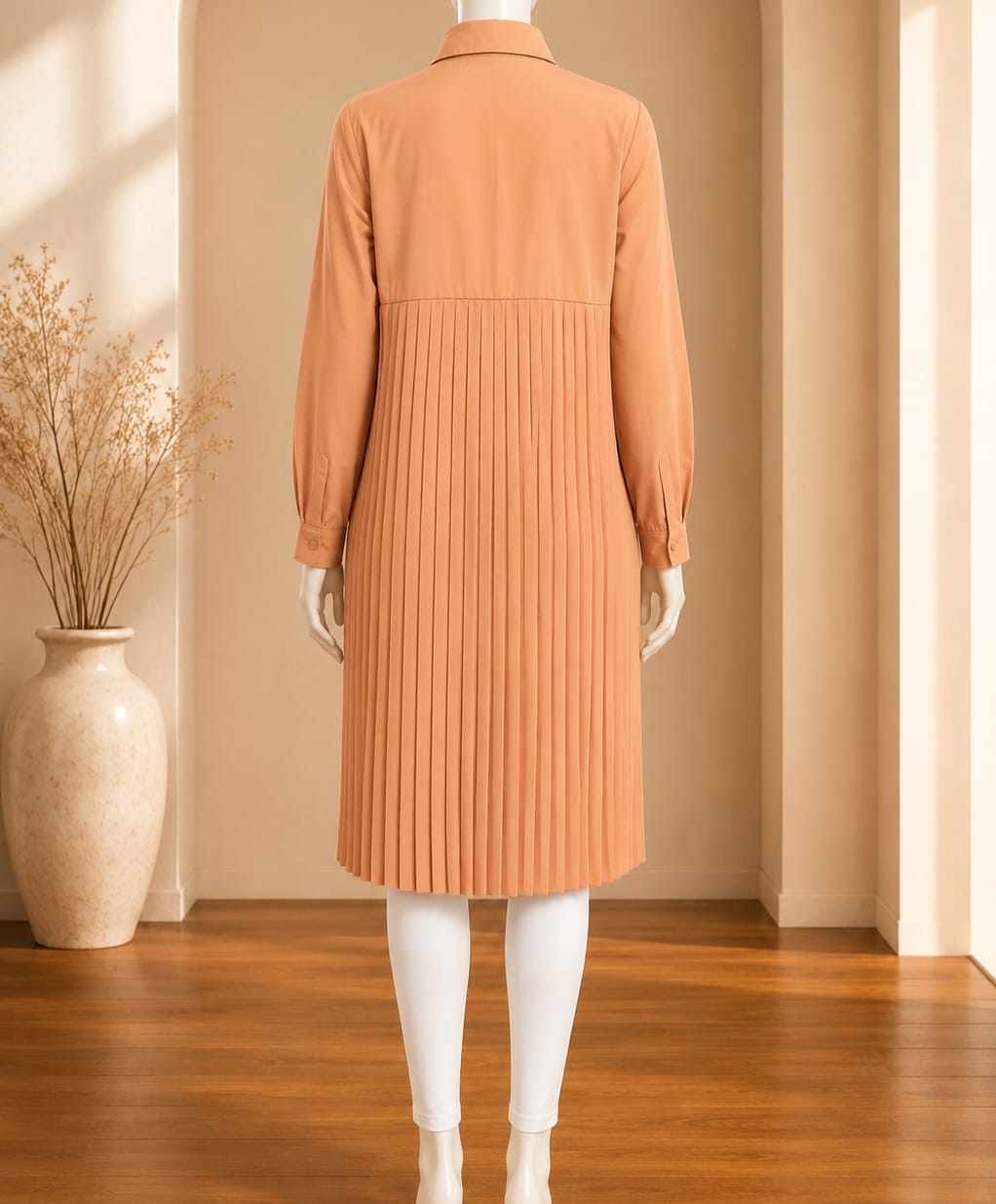 Peach Puff Sleeve Shirt Dress