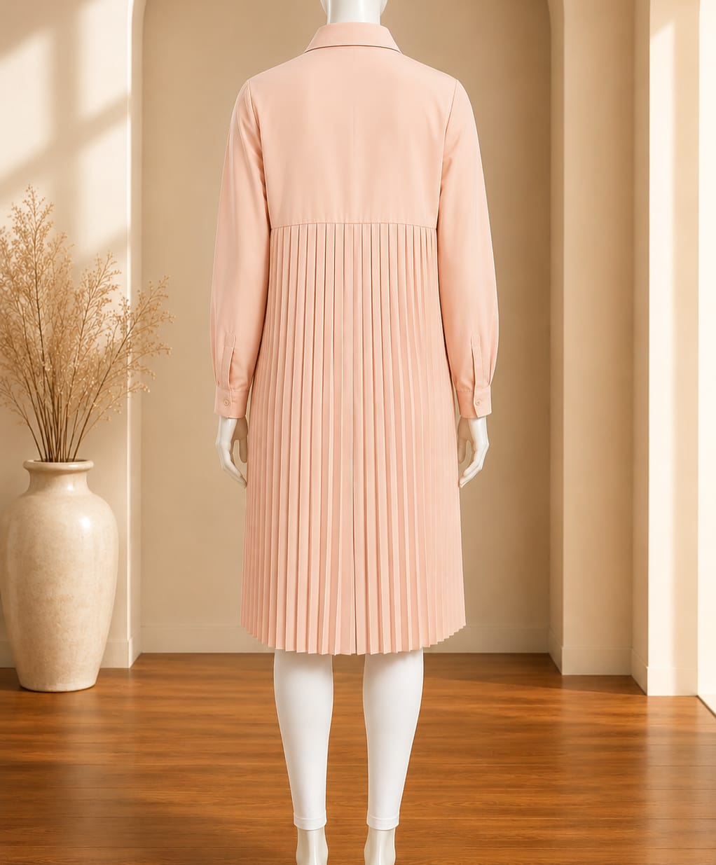 Blush Pink Puff Sleeve Shirt Dress