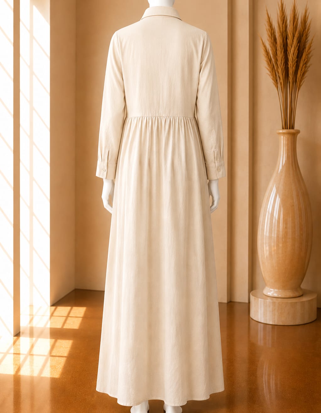 Ivory Gathered Shirt Maxi Dress