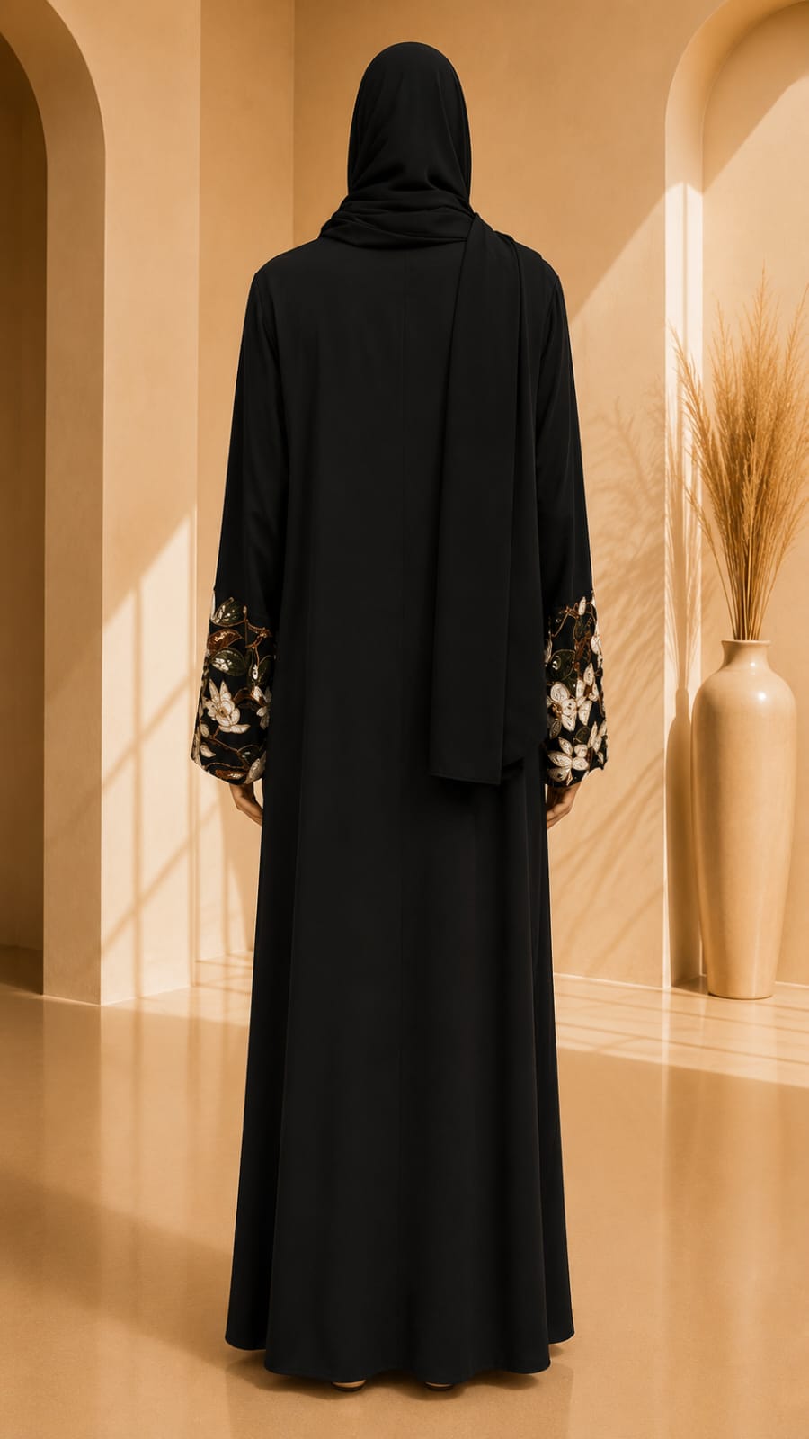 Elara Bloom Abaya – Black