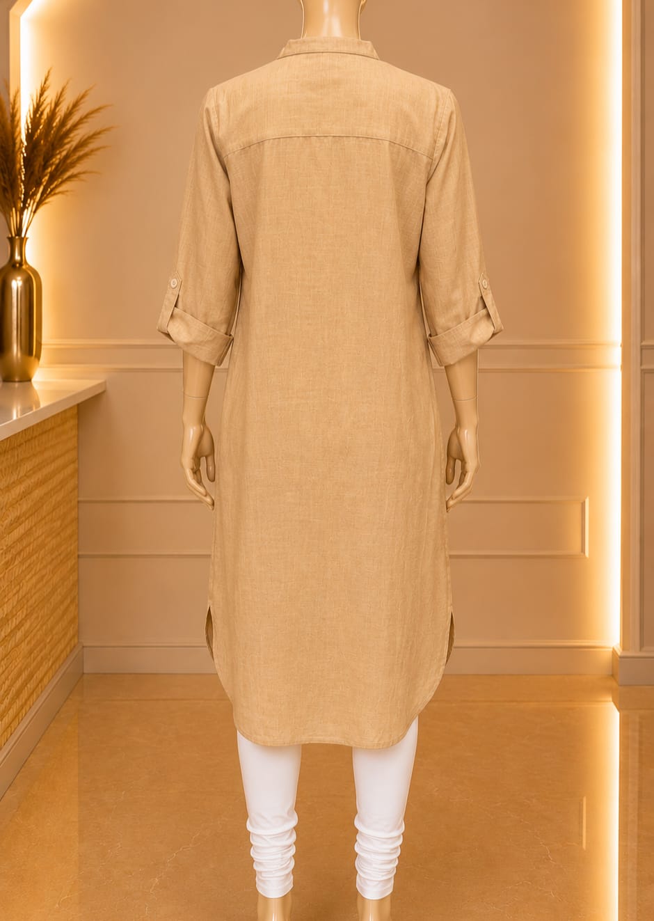 Solene Mandarin Tunic in Camel Beige