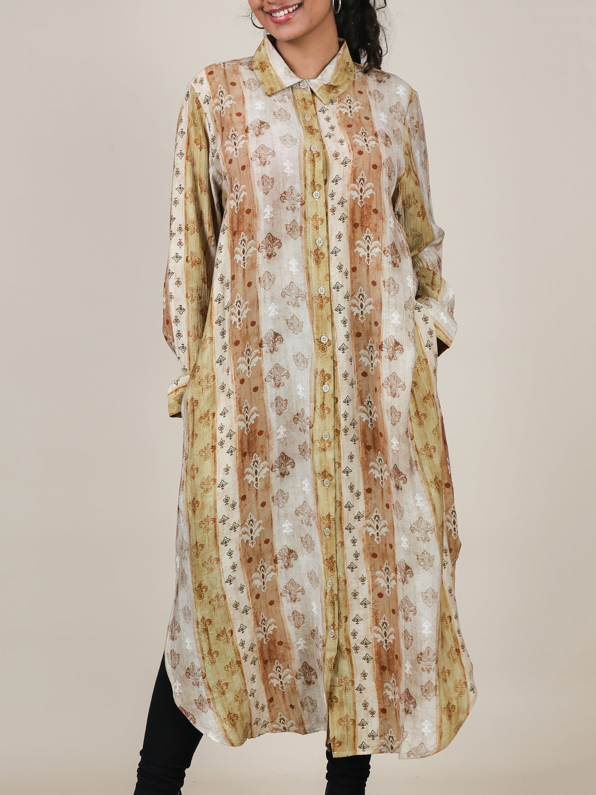 Nerissa Sand Stripe Print Shirt Dress