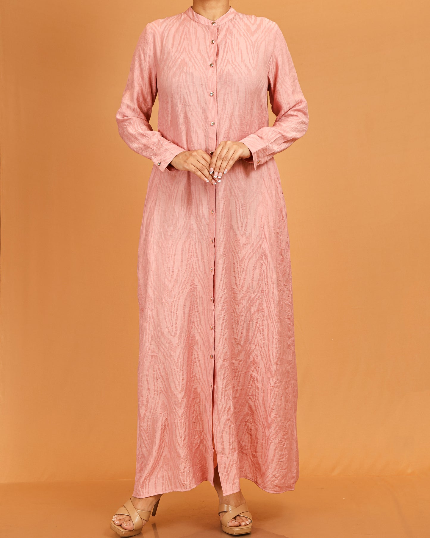Blush Textured Button-Down Dress