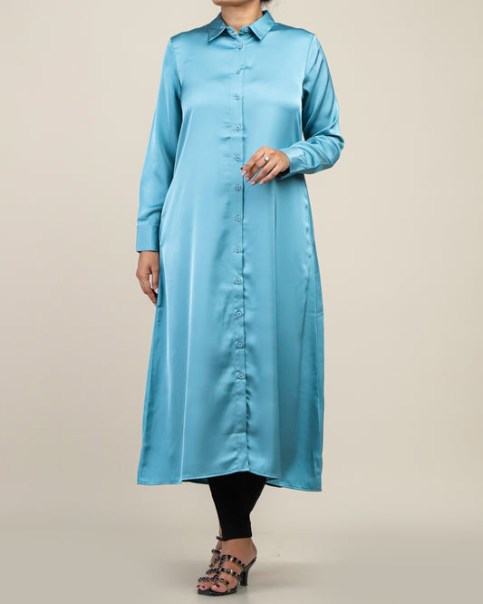 Elegant Long Shirt Top _Turquoise
