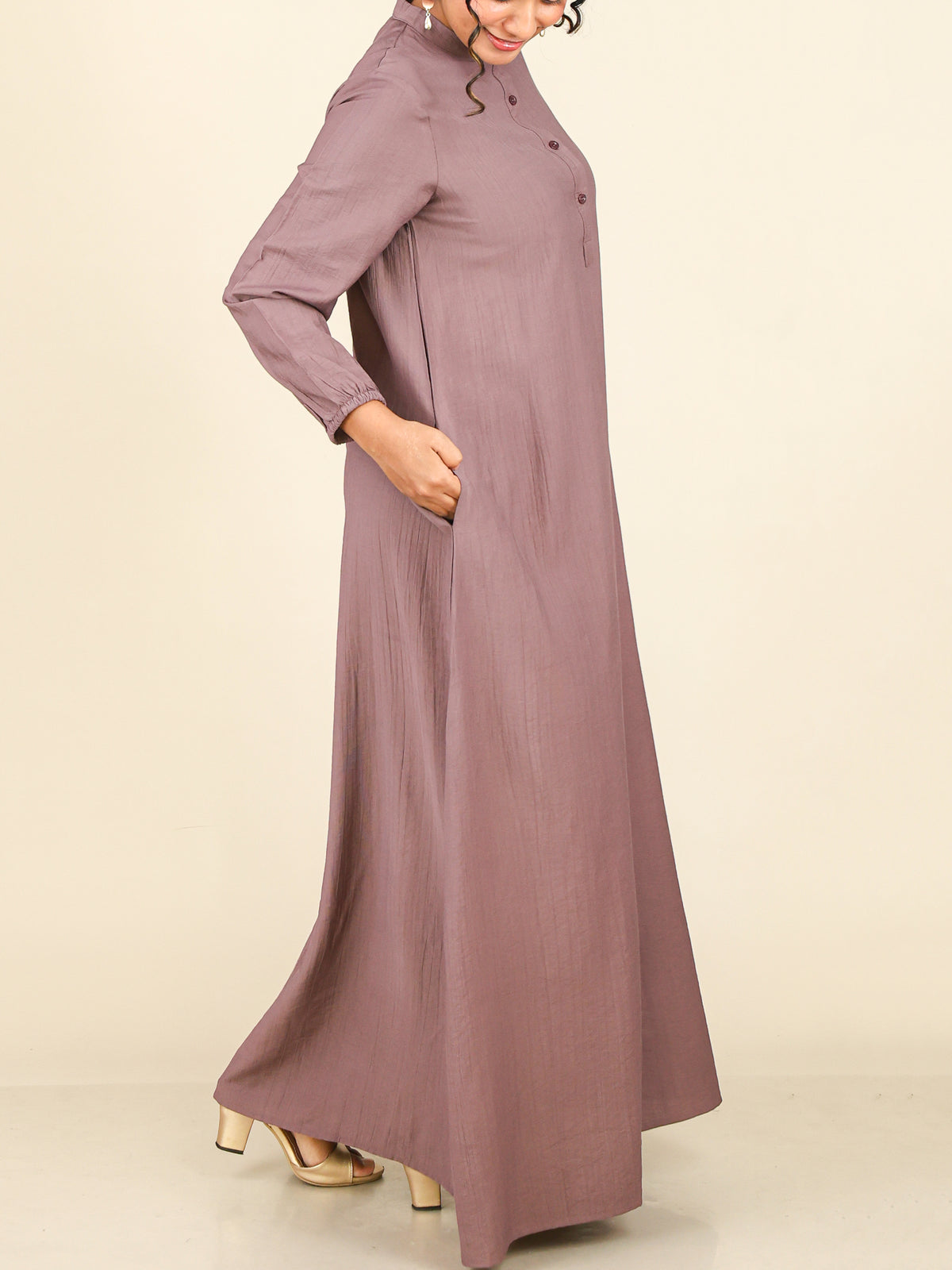 Serene Dusty Mauve Mandarin Maxi