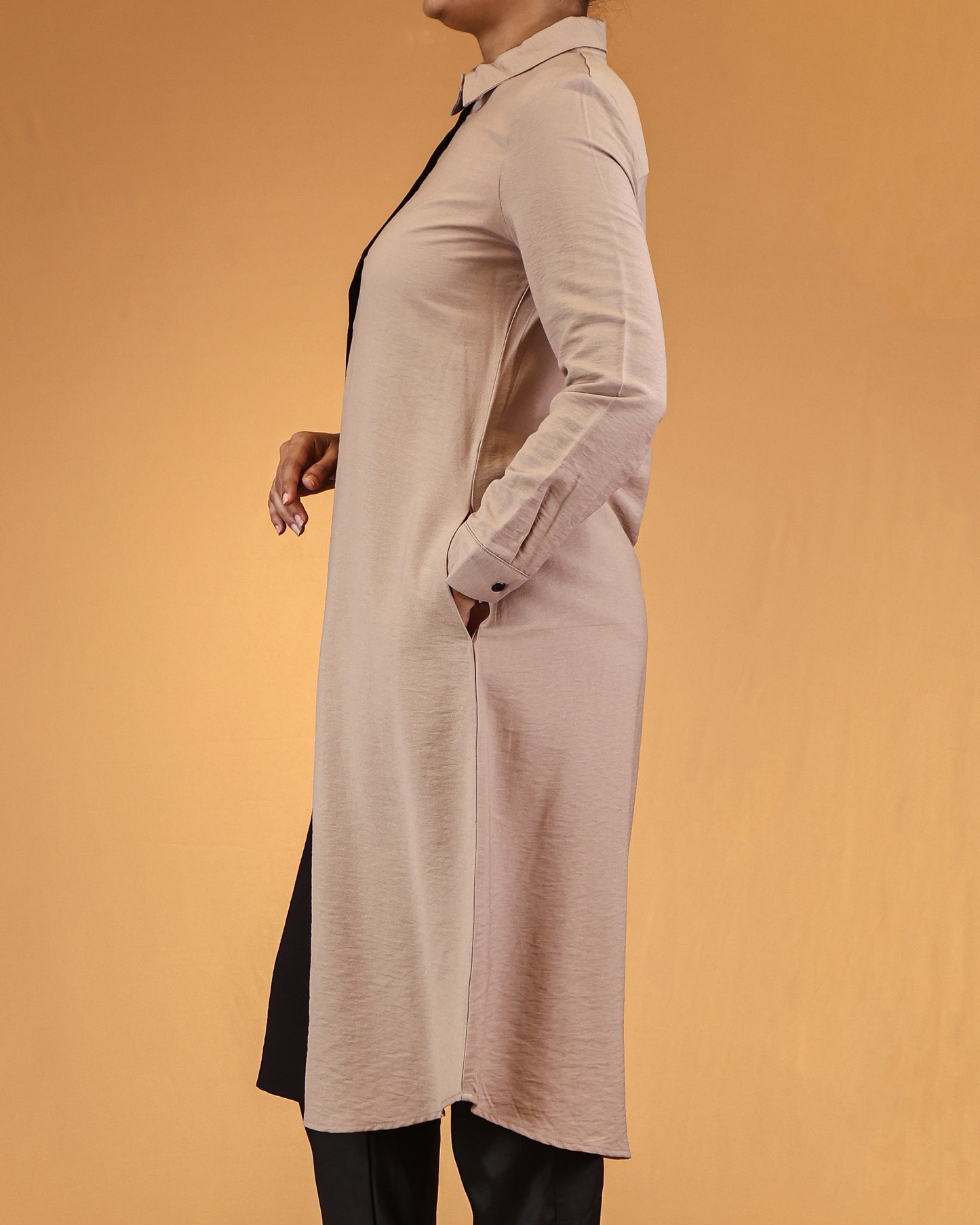 Dual-Tone Buttoned Shirt Dress