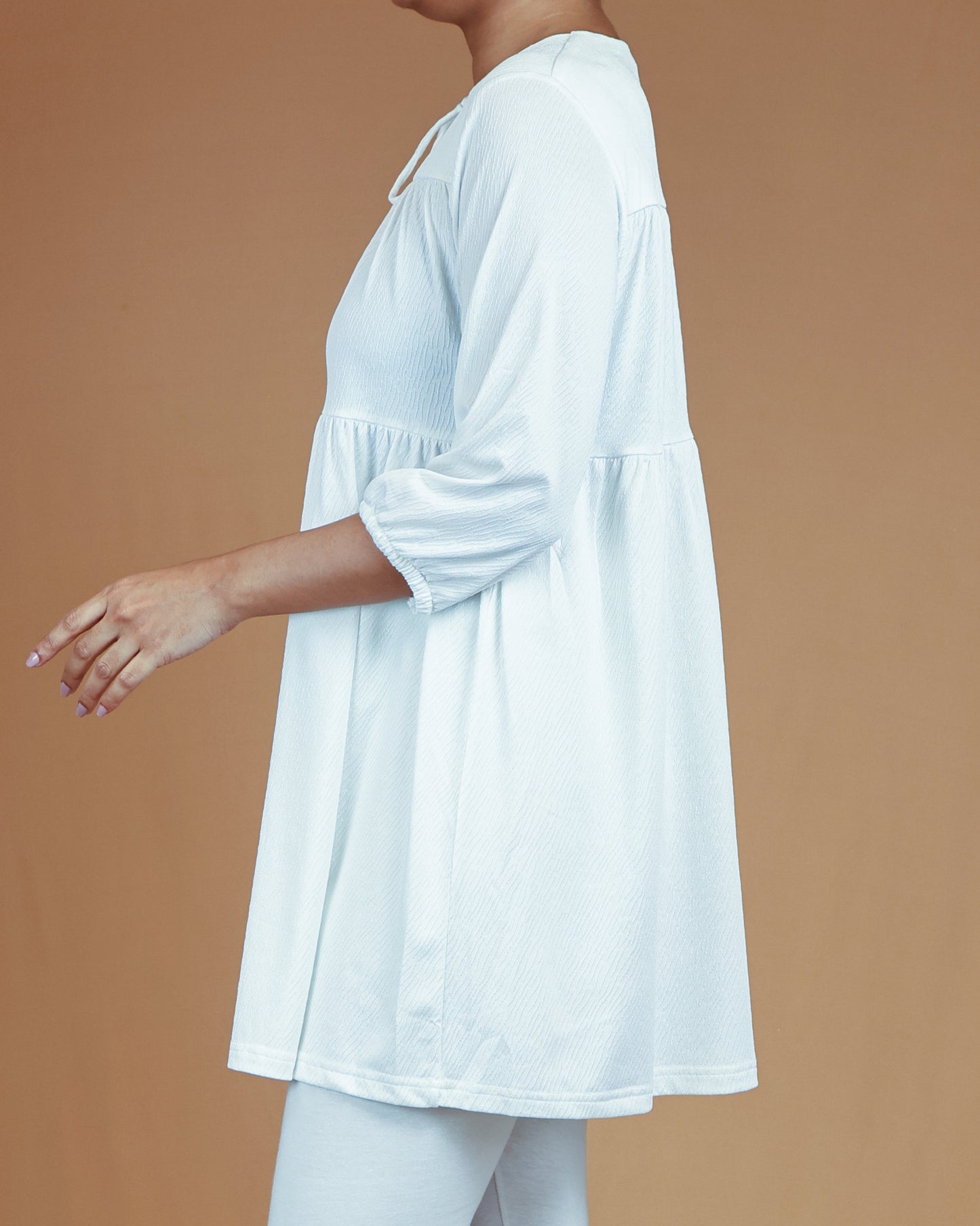 Ivory Cloud Textured Midi with Tie-Neck Detail