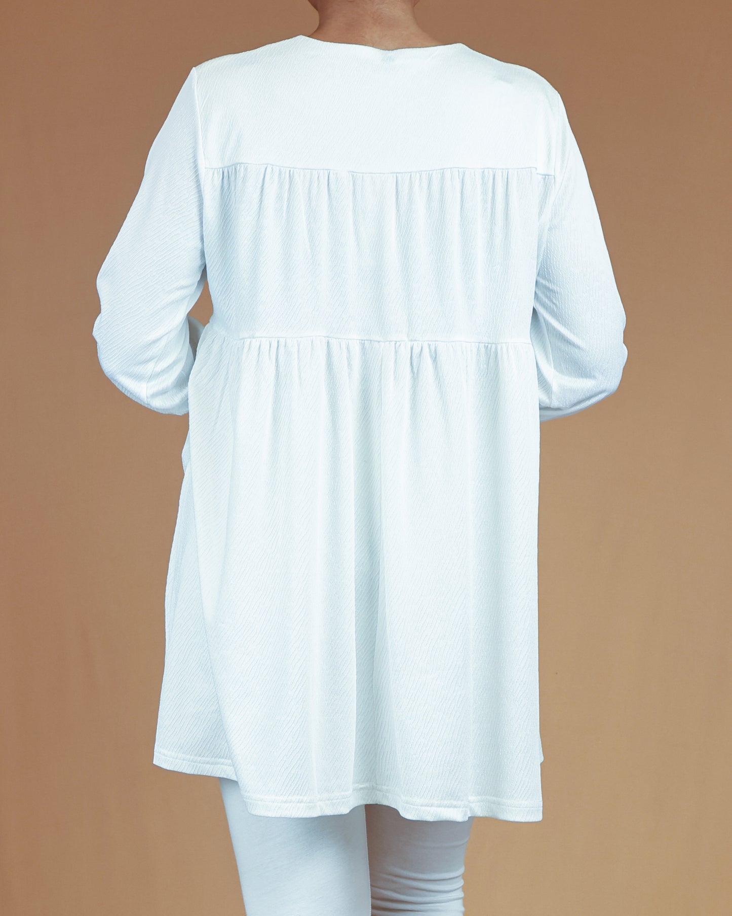 Ivory Cloud Textured Midi with Tie-Neck Detail