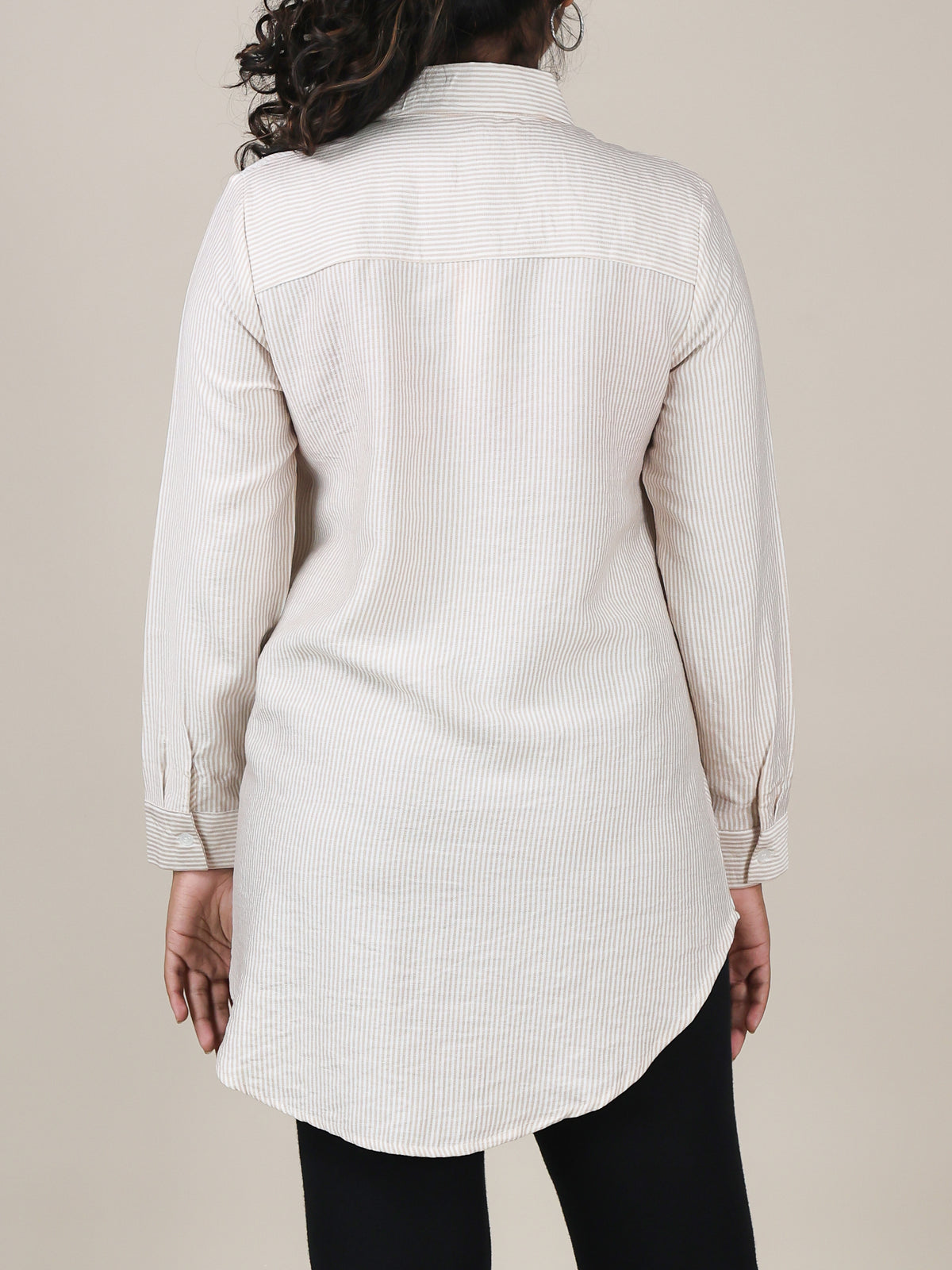 Elara Beige Stripe Button Front Top