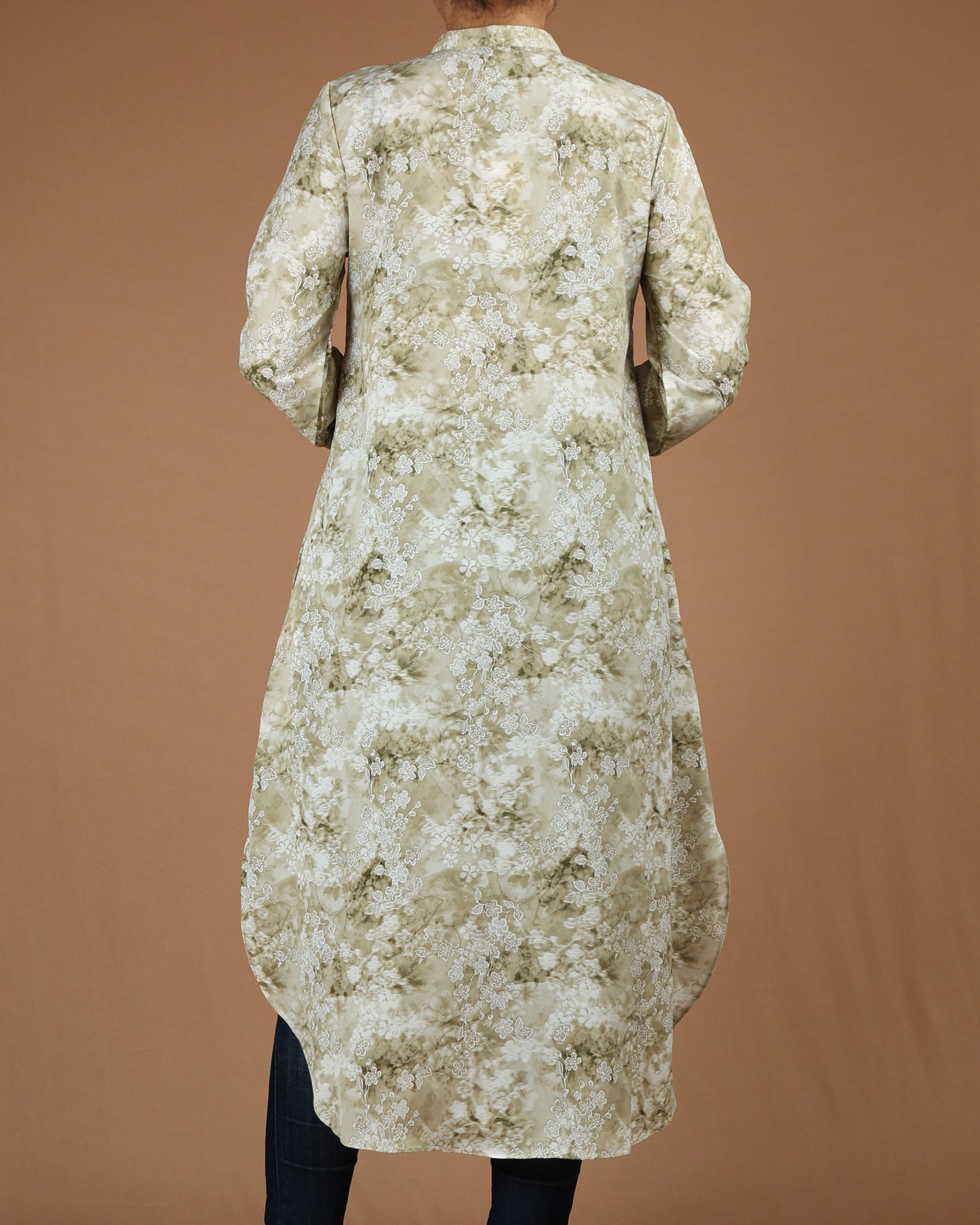 Flowy Long Shirt Tunic - Elegant Floral Print