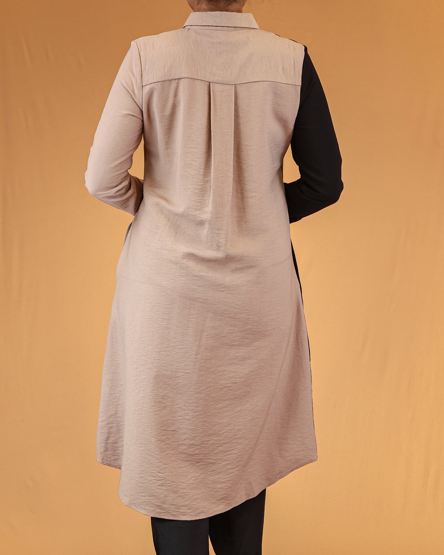 Dual-Tone Buttoned Shirt Dress