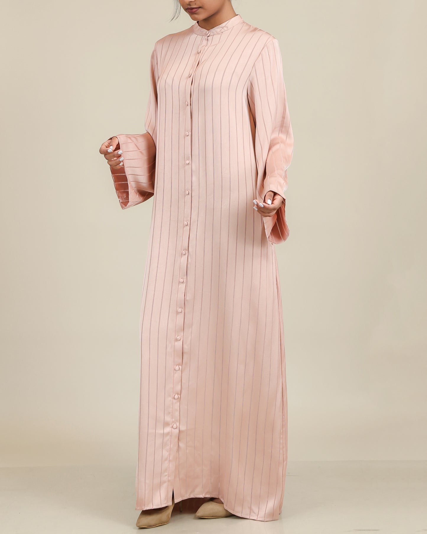 Blush Satin Stripe Abaya Maxi