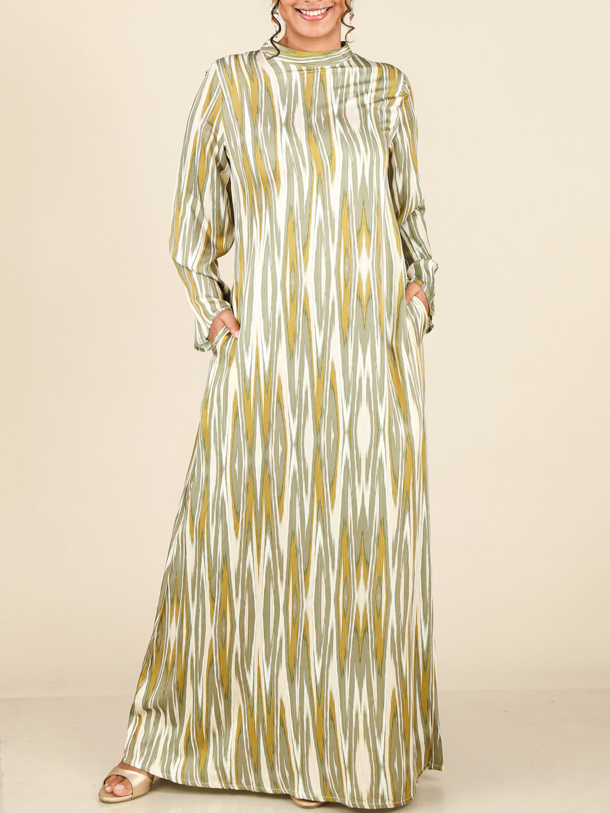 Marvelle Olive Gold Abstract Print Abaya
