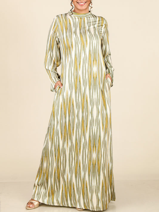 Marvelle Olive Gold Abstract Print Abaya
