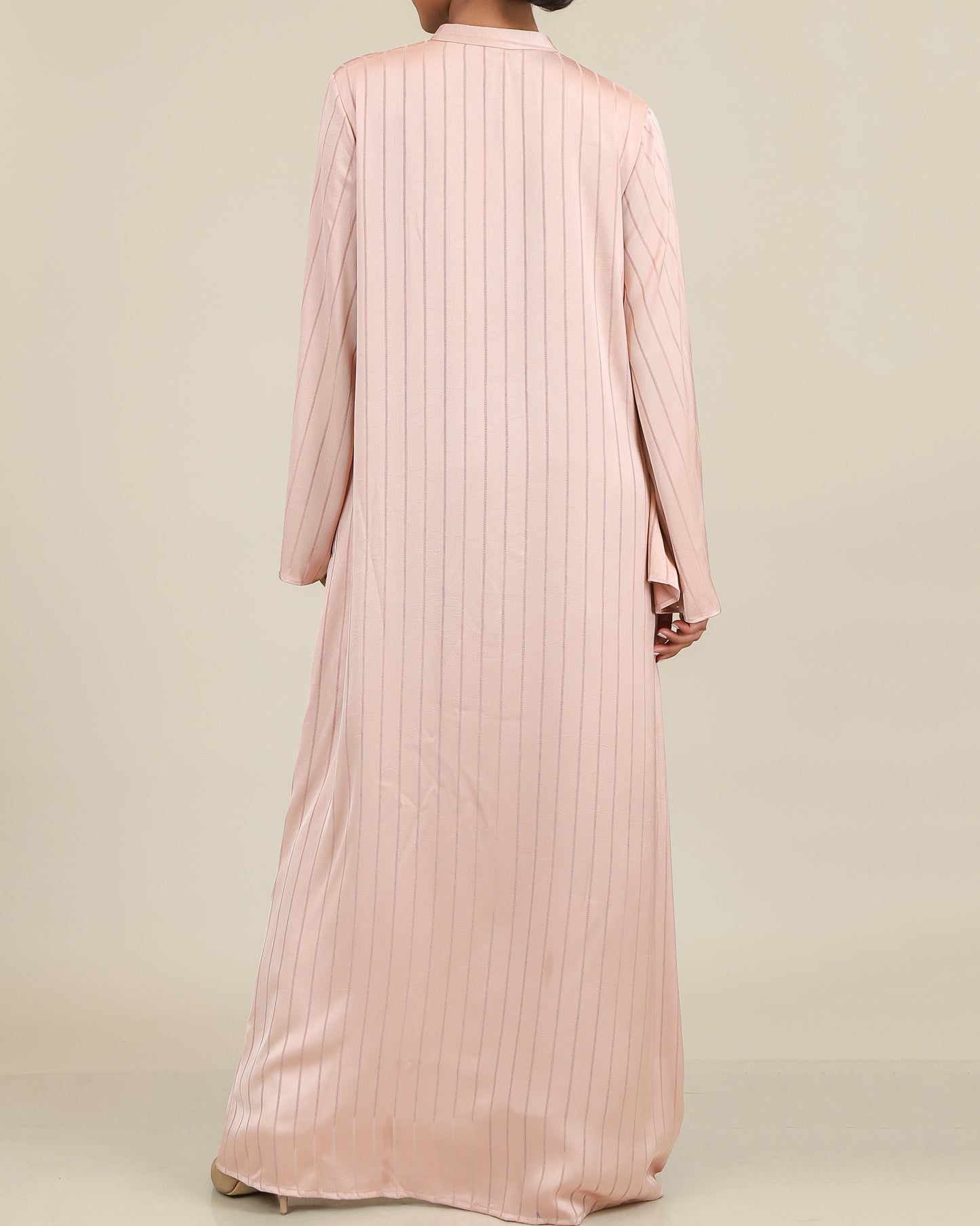 Blush Satin Stripe Abaya Maxi