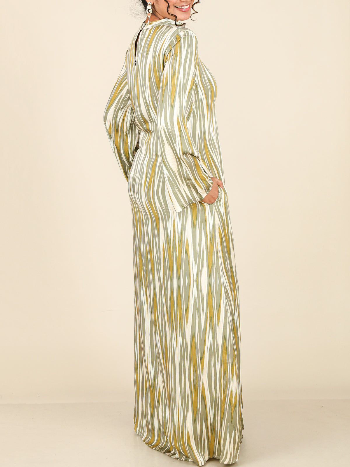 Marvelle Olive Gold Abstract Print Abaya