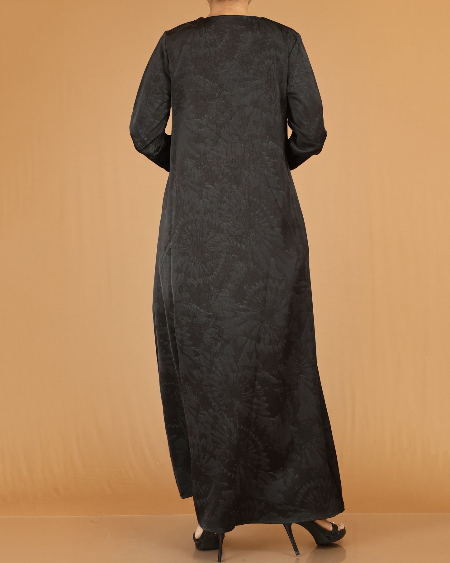Black Minimal Button Down Abaya Maxi with V-Neckline