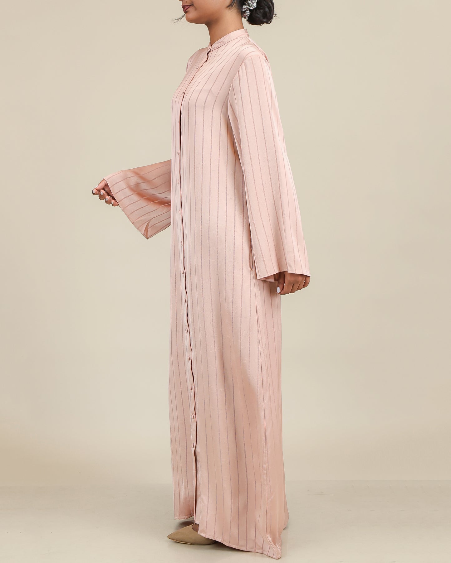 Blush Satin Stripe Abaya Maxi