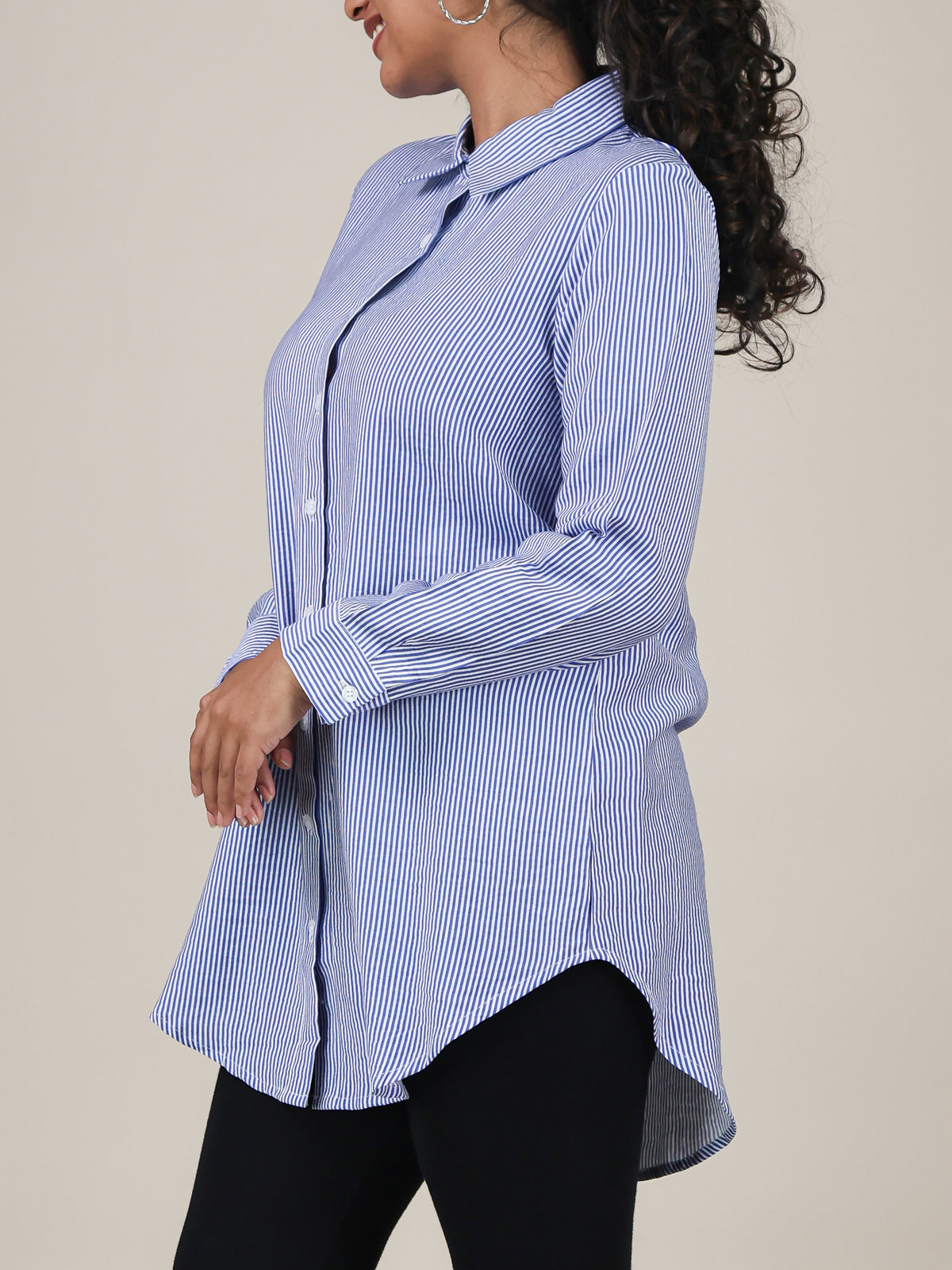 Elara Blue Stripe Button Front Top