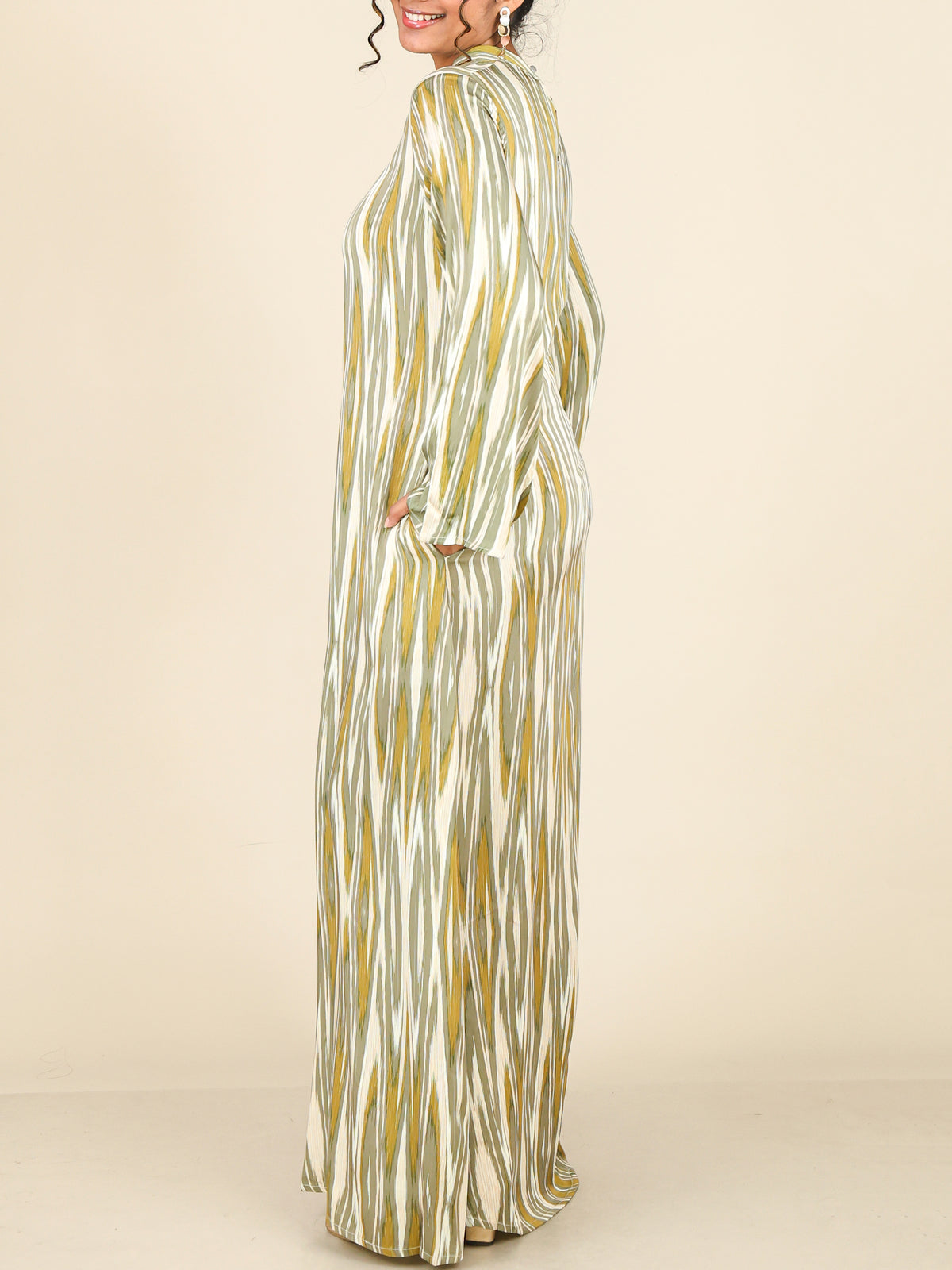 Marvelle Olive Gold Abstract Print Abaya