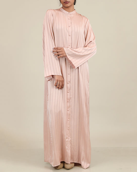 Blush Satin Stripe Abaya Maxi