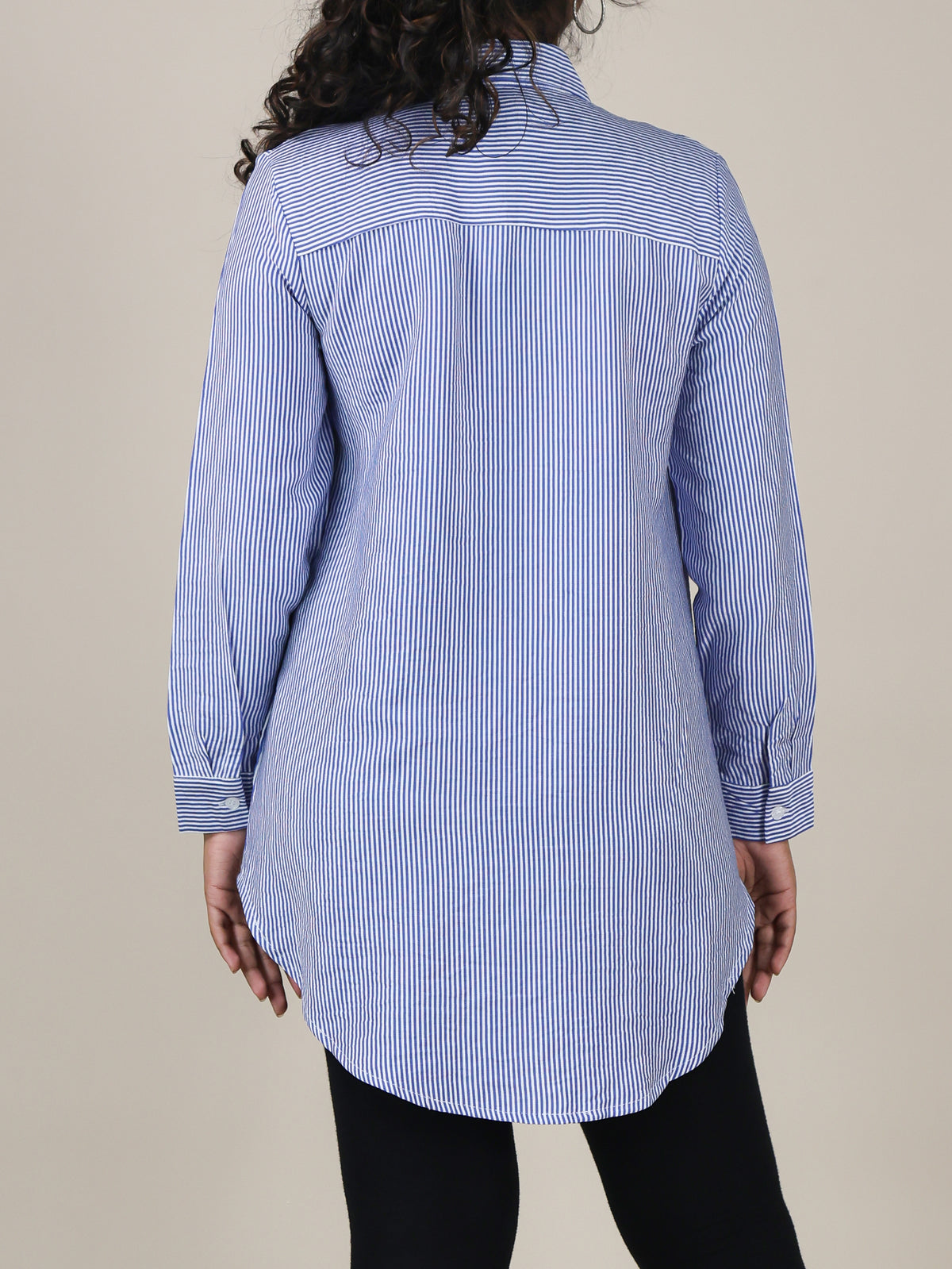 Elara Blue Stripe Button Front Top