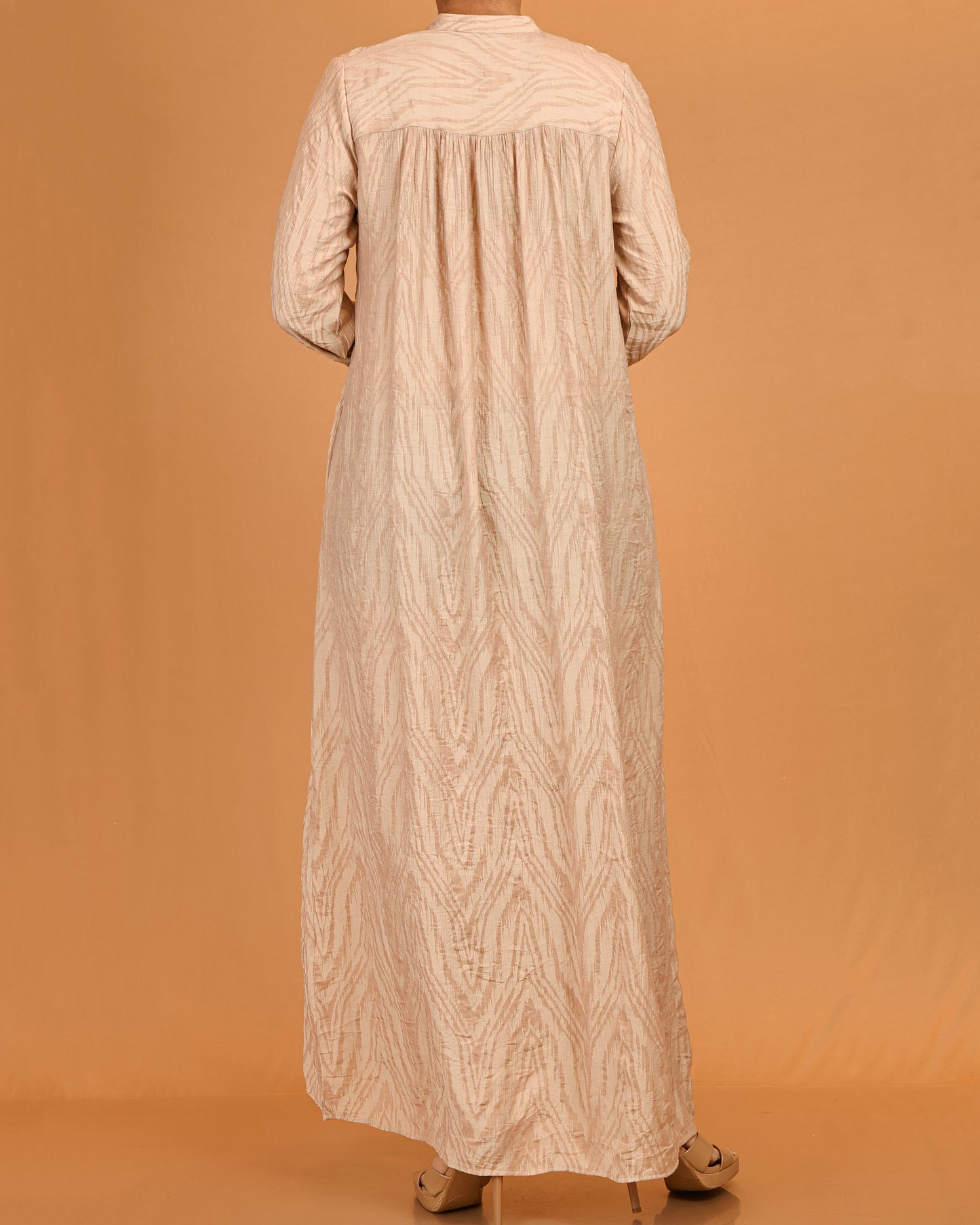 Beige Textured Button-Down Dress