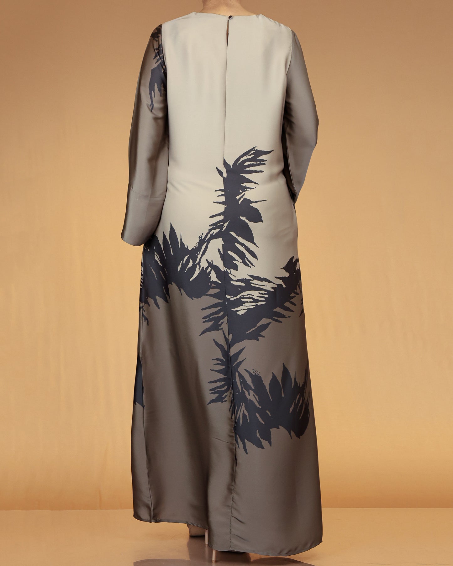 Taupe & Charcoal Abstract Print Long Maxi Dress