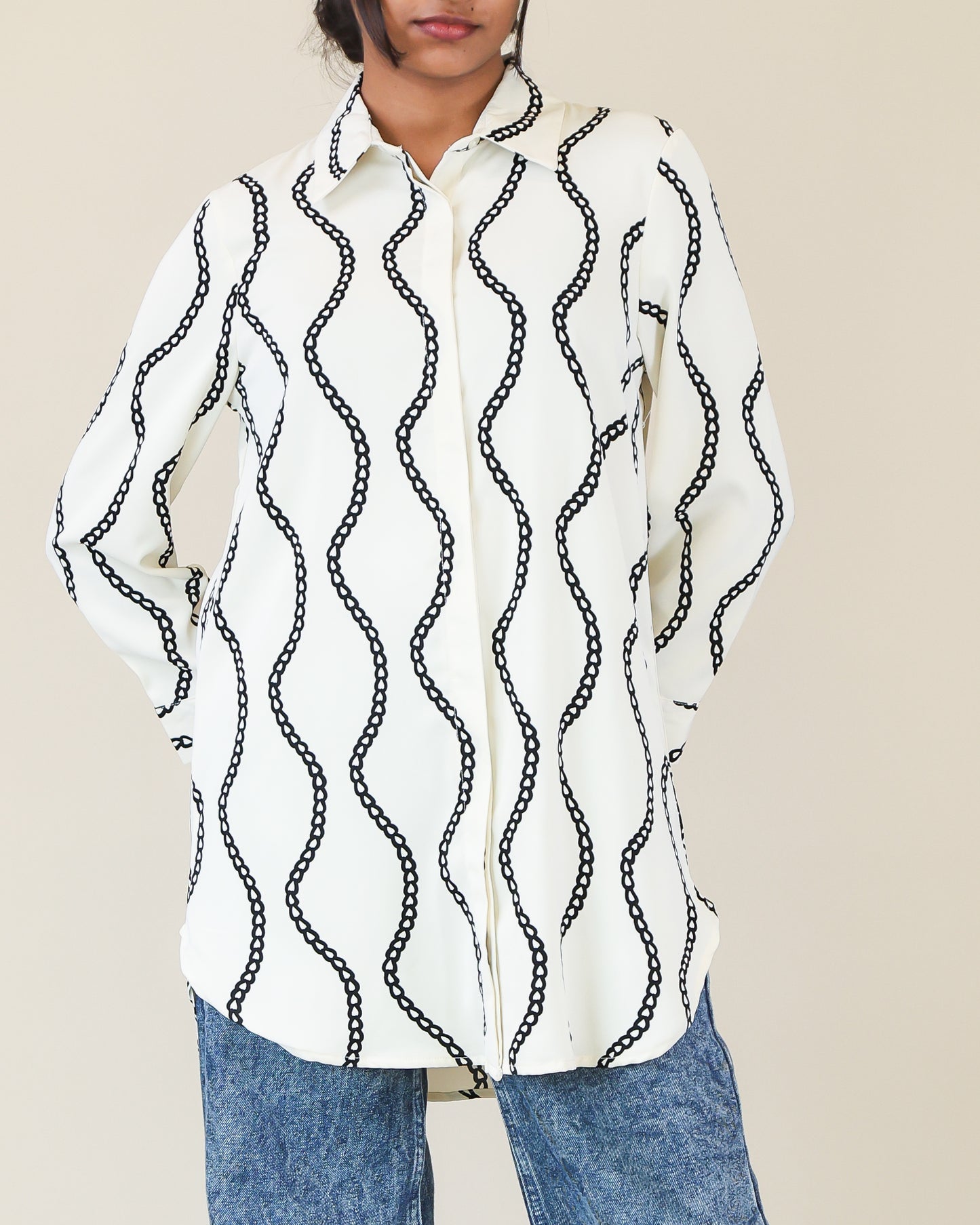 Ivory Noir Chain Print Shirt Dress