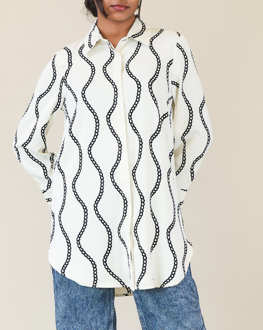 Ivory Noir Chain Print Shirt Dress