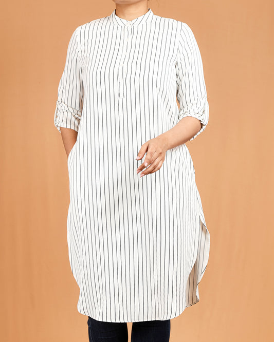 Ivory Pinstripe Mandarin Midi Top