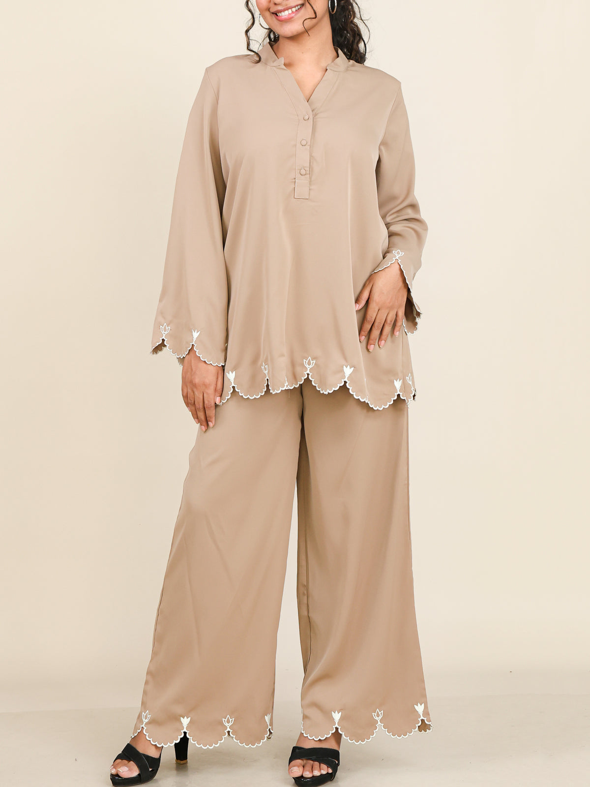 Soraya Sand Beige Embroidered Co-Ord Set