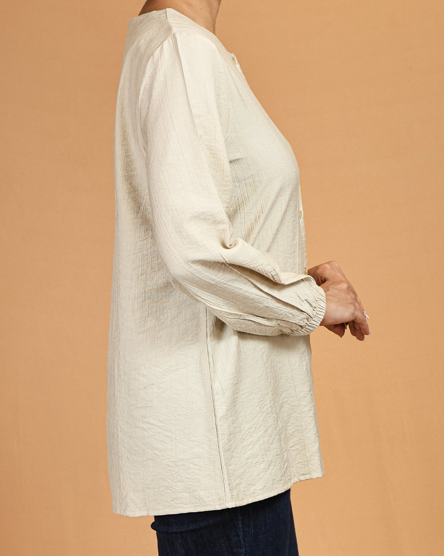 Ivory Textured Button-Front Top