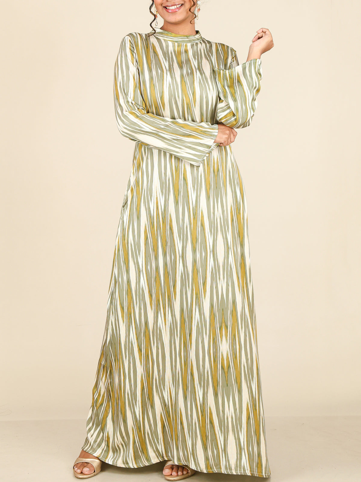 Marvelle Olive Gold Abstract Print Abaya