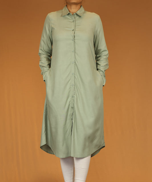 Sage Green Button-Down Long Shirt Dress