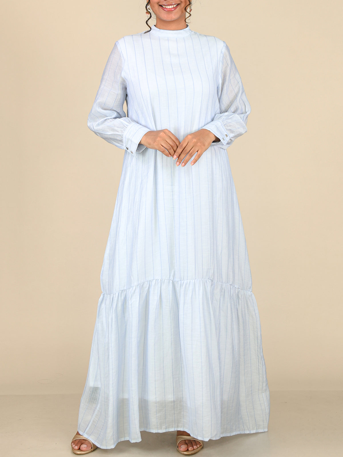 Evelisse Ice Blue Striped Tiered Abaya