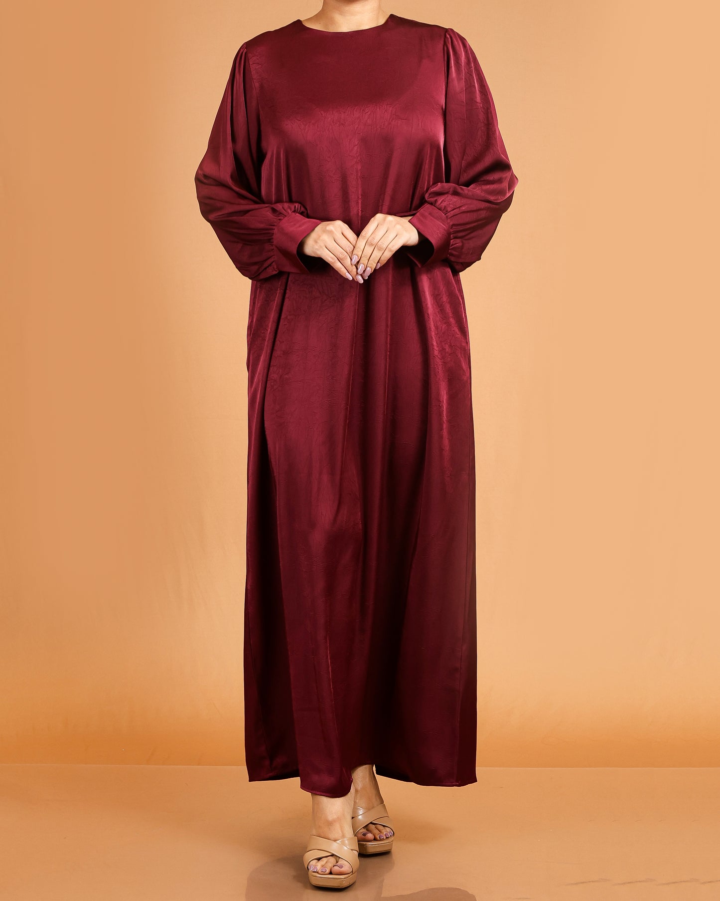 Luxe Soft-Silk Abaya – Wine Red