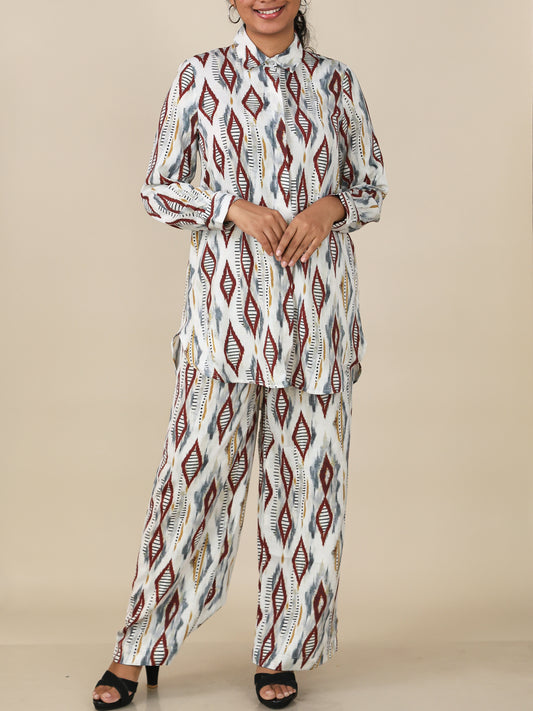 Zarelle Ivory Rust Geo Print Co-Ord Set