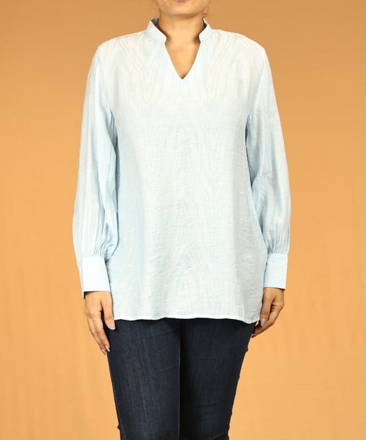 Light Blue Textured Long Sleeve Tunic Top