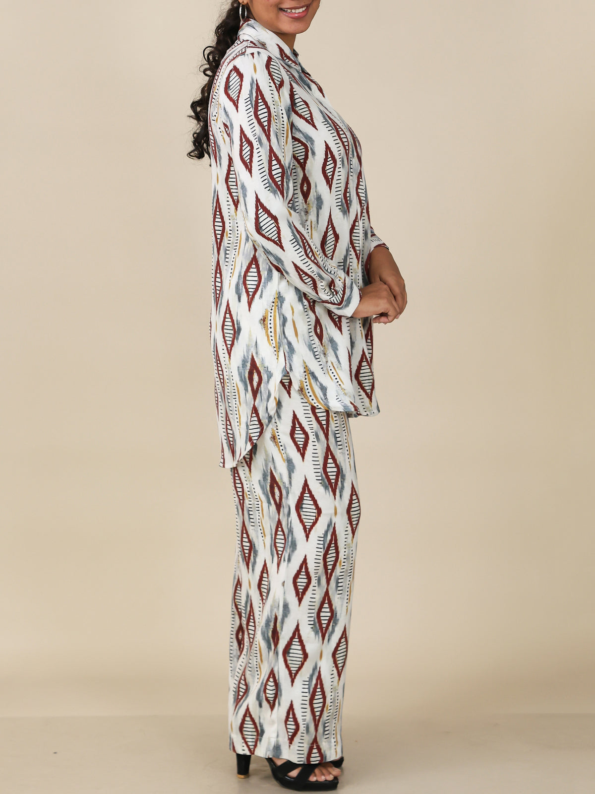 Zarelle Ivory Rust Geo Print Co-Ord Set