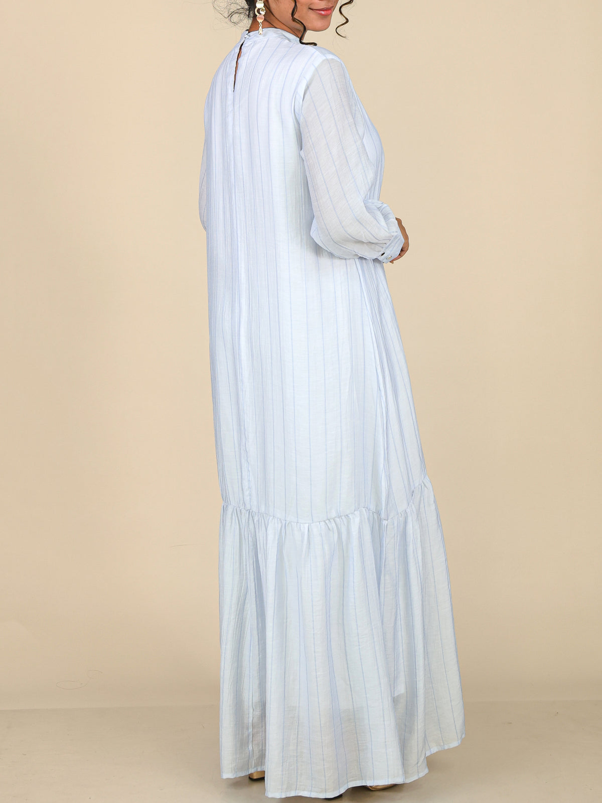 Evelisse Ice Blue Striped Tiered Abaya