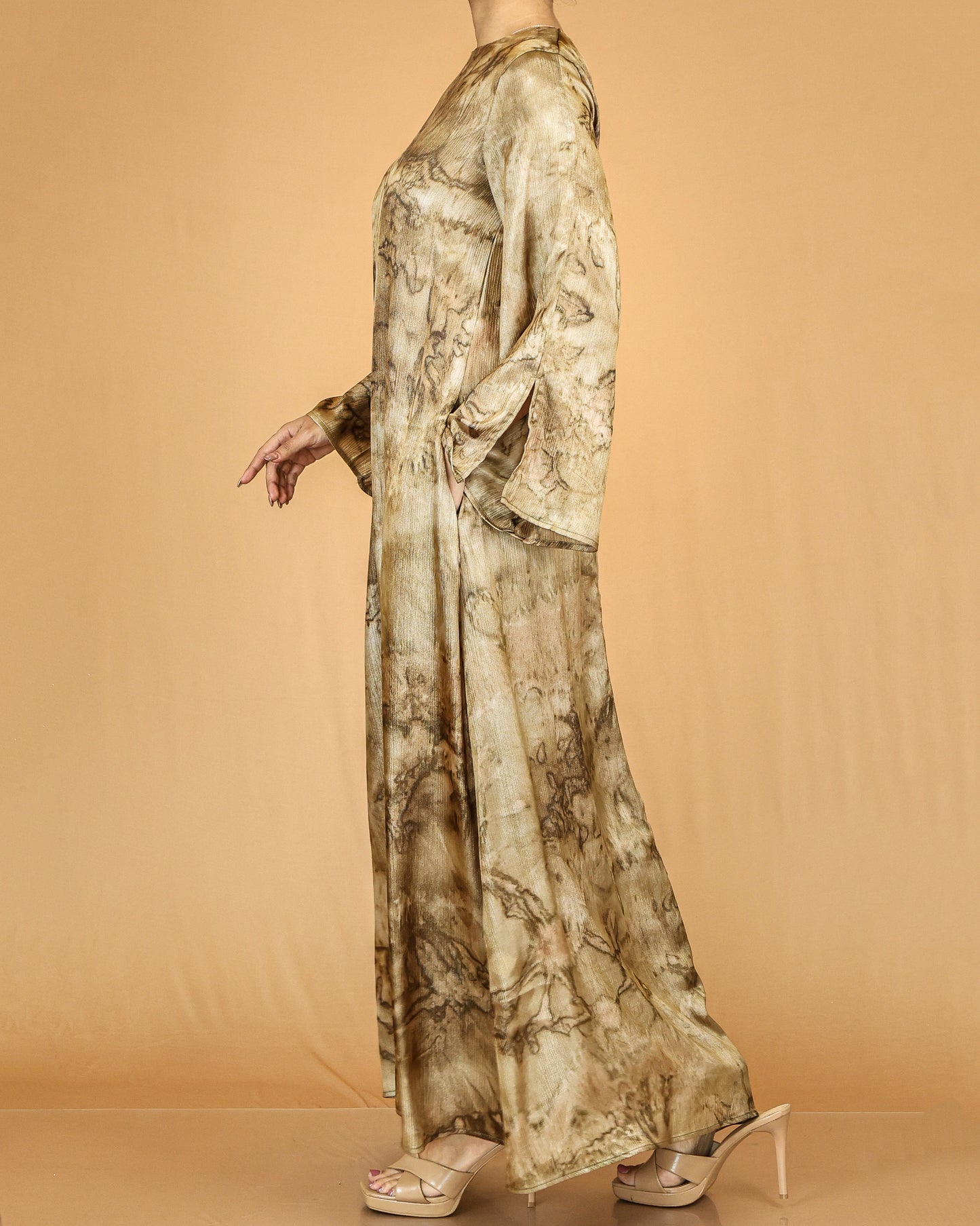 Earth Tone Marble Print Flow Abaya with Relaxed Sleeves