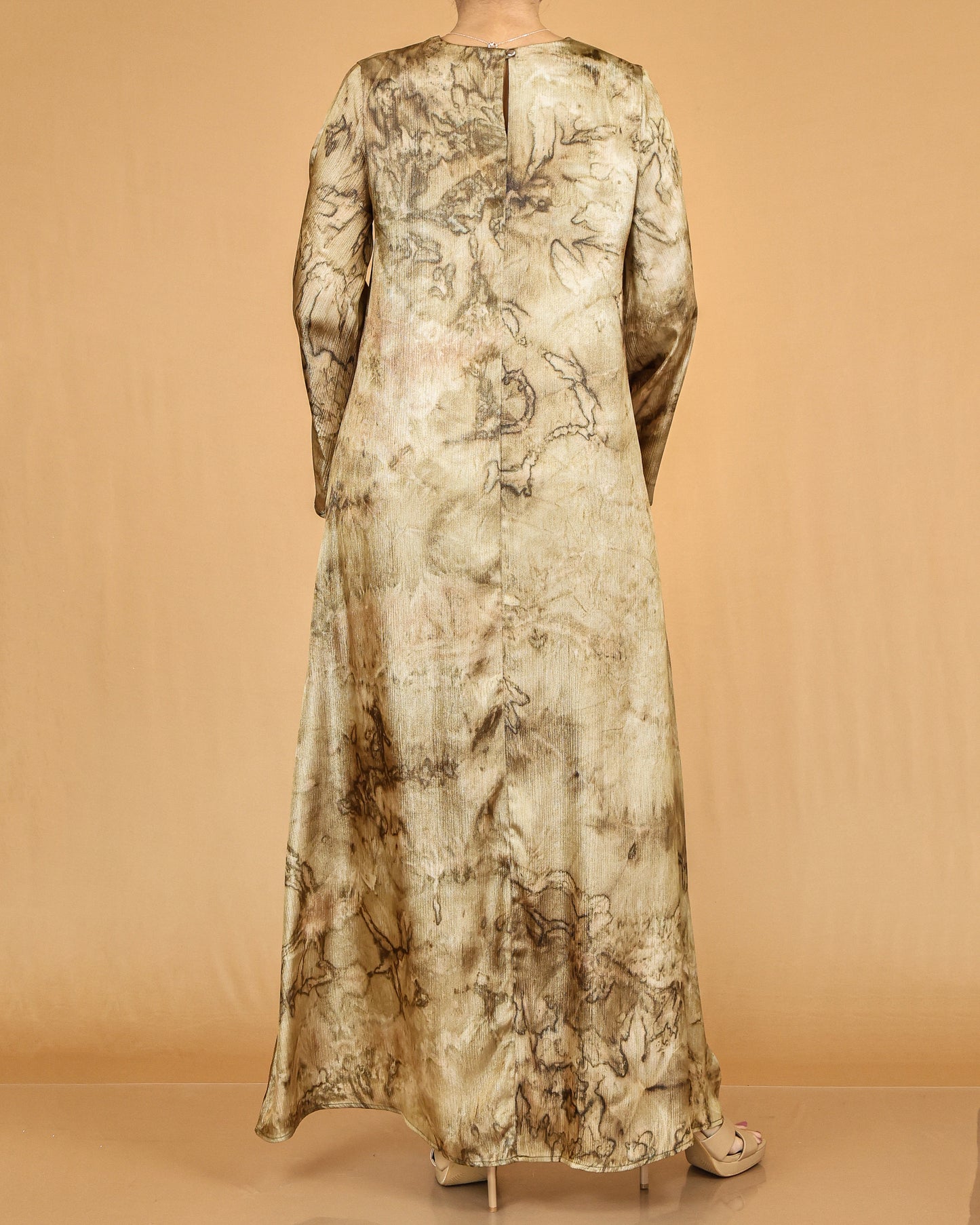 Earth Tone Marble Print Flow Abaya with Relaxed Sleeves