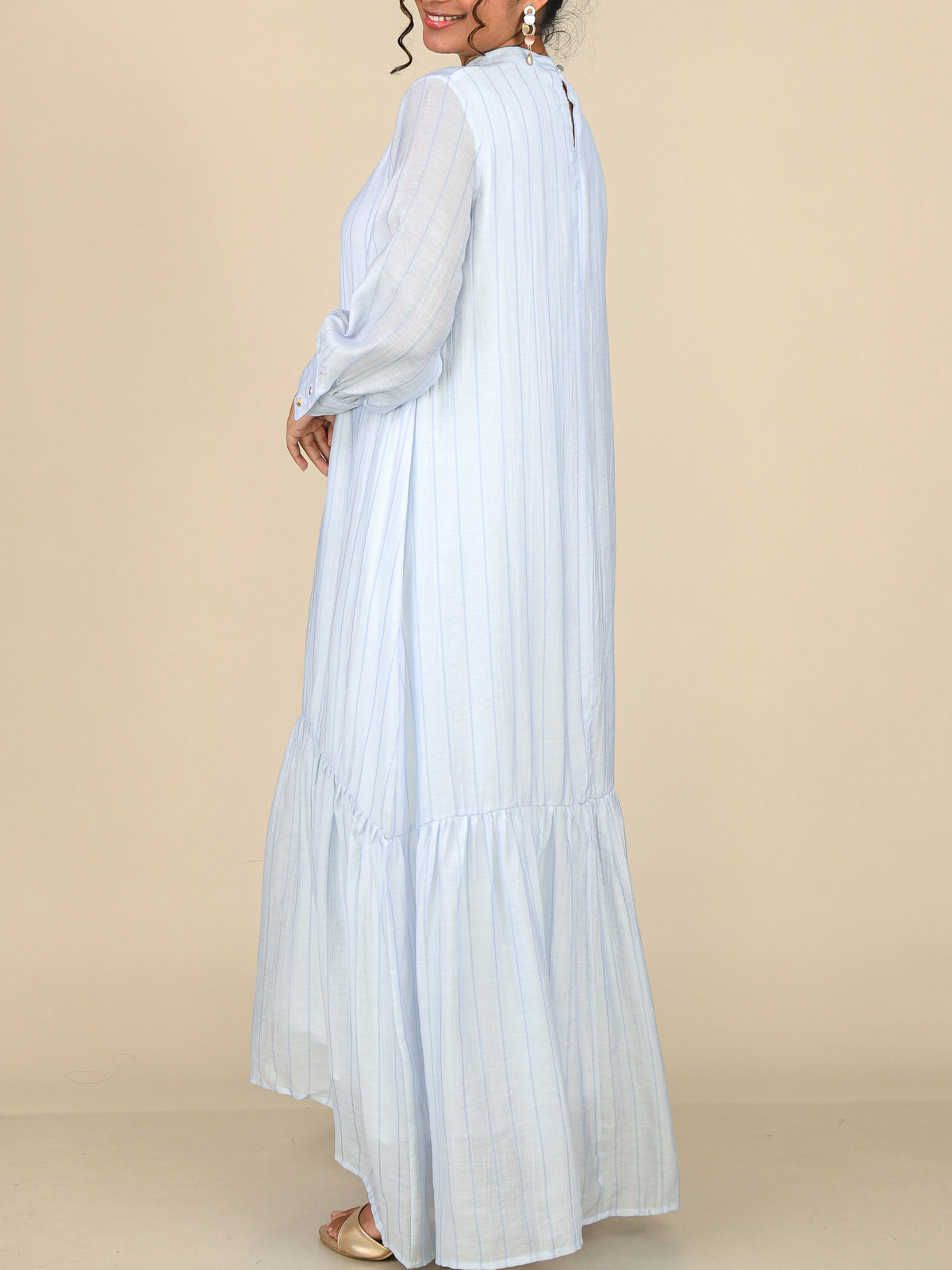 Evelisse Ice Blue Striped Tiered Abaya