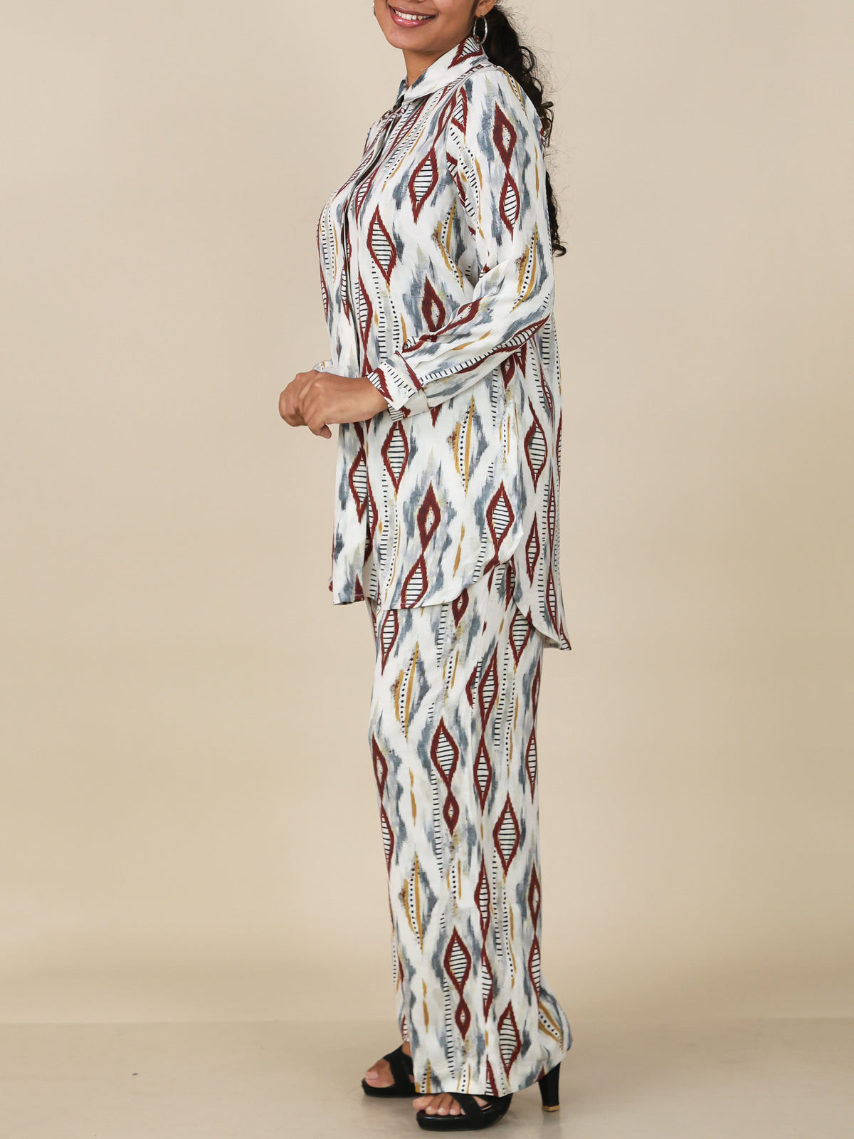 Zarelle Ivory Rust Geo Print Co-Ord Set