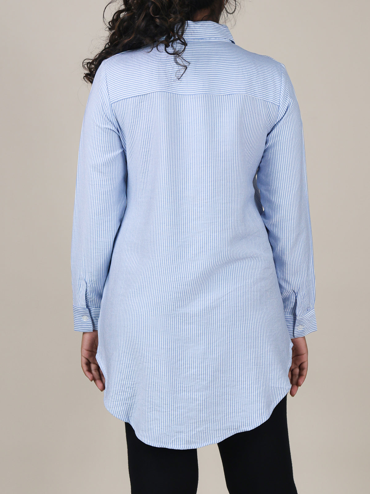Elara Light Blue Stripe Button Front Top