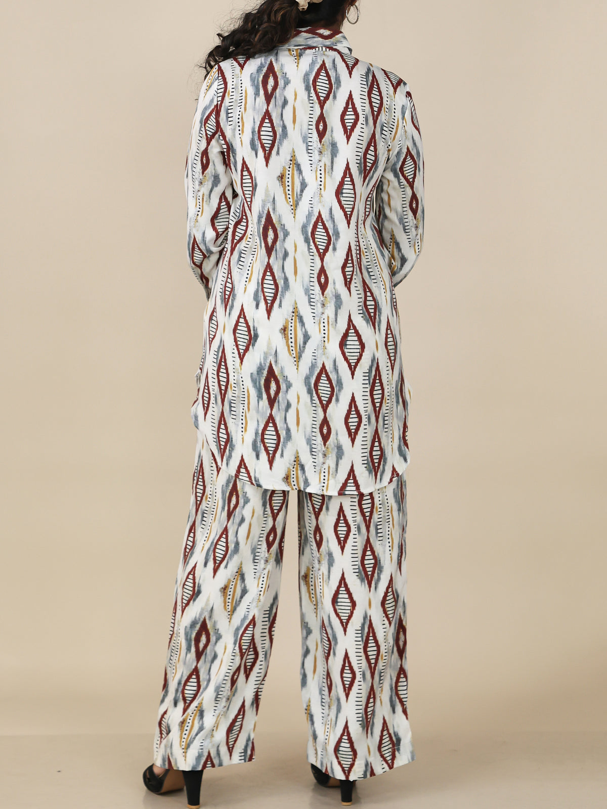 Zarelle Ivory Rust Geo Print Co-Ord Set