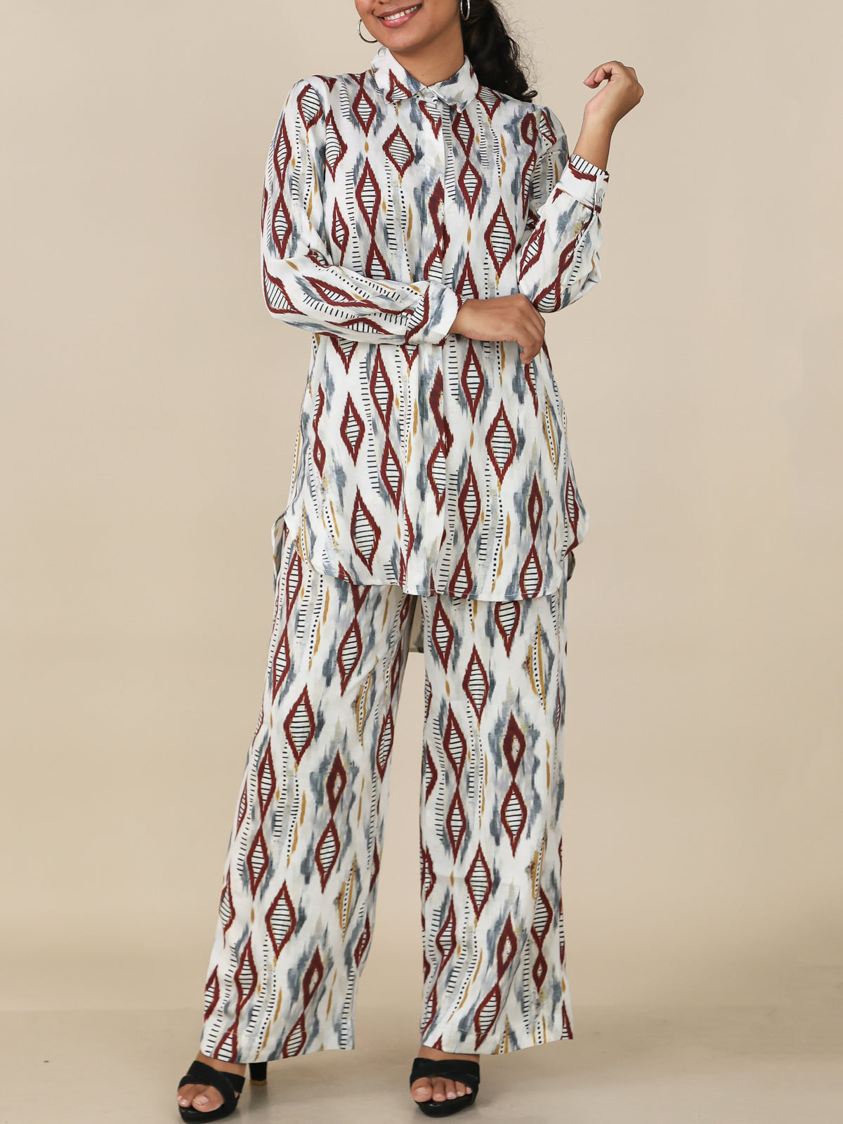 Zarelle Ivory Rust Geo Print Co-Ord Set